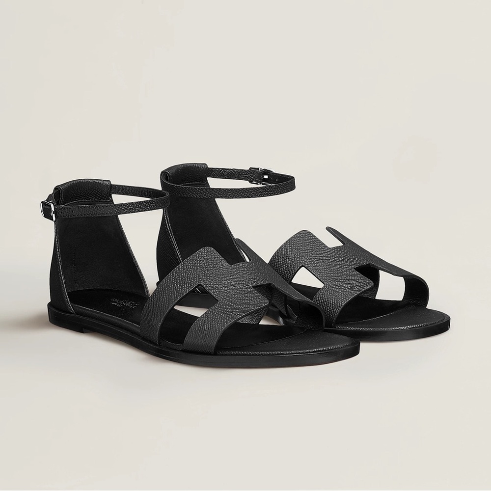 Hermes Black Santorini Sandals size 38